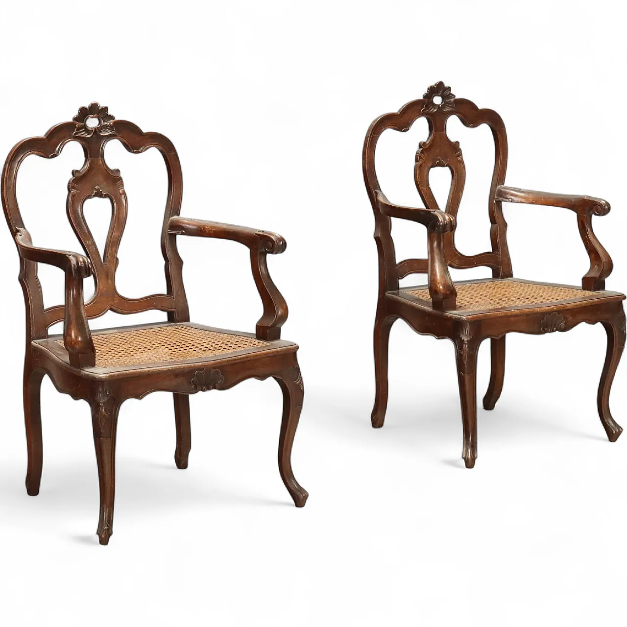 Pair of Baroque style walnut armchairs, late 19th century 10