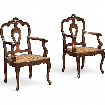 Pair of Baroque style walnut armchairs, late 19th century