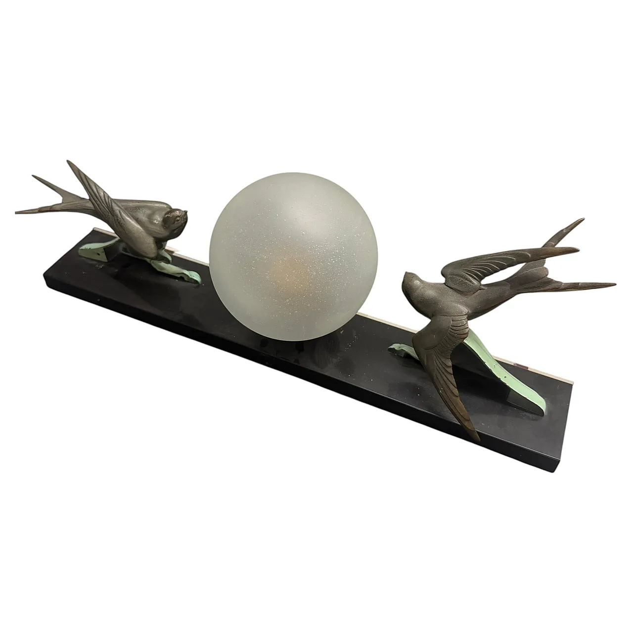 Art Deco marble, soft metal and glass table lamp, 1930s 1