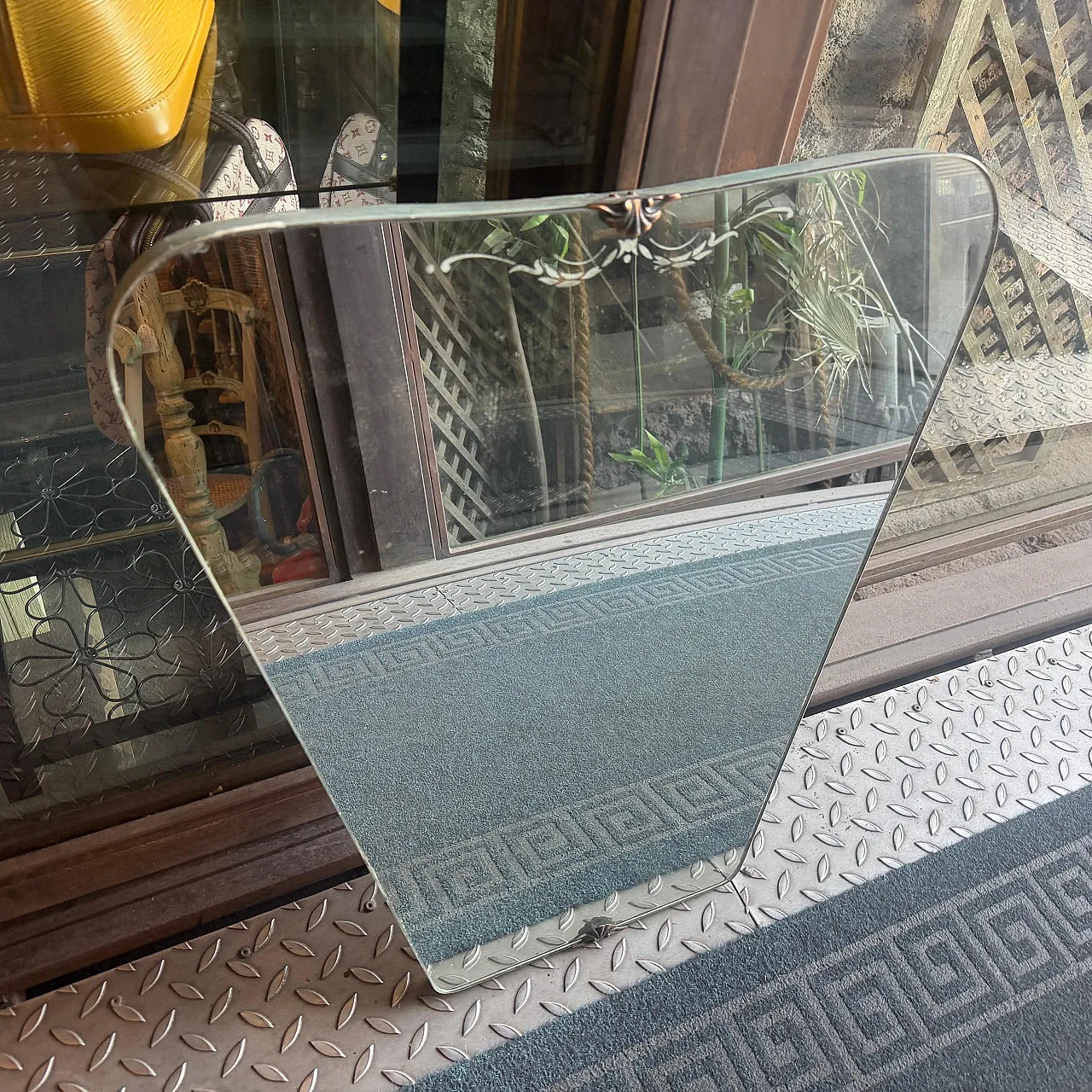 Specchio da parete in vetro acidato e ottone  di Gio Ponti, anni '30 3