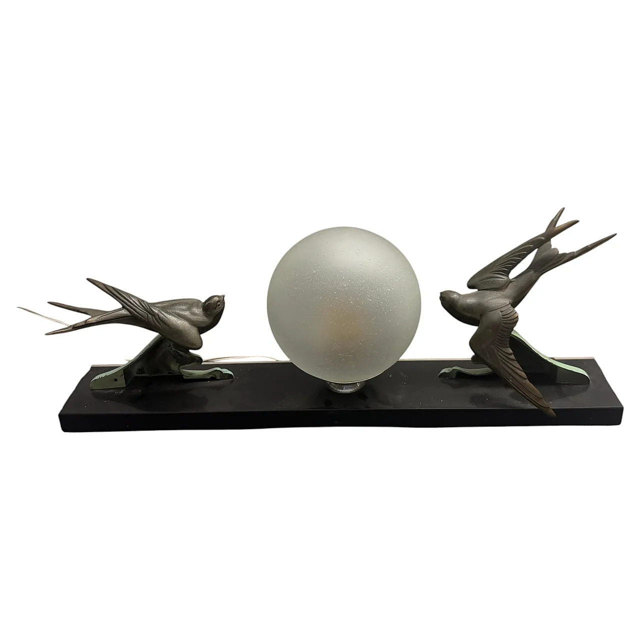 Art Deco marble, soft metal and glass table lamp, 1930s 2