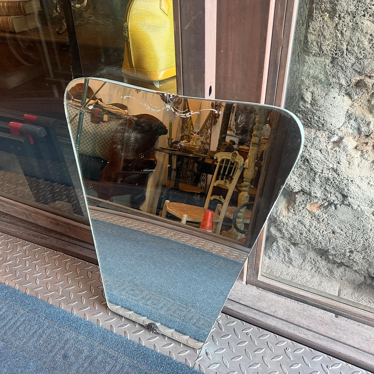 Specchio da parete in vetro acidato e ottone  di Gio Ponti, anni '30 5