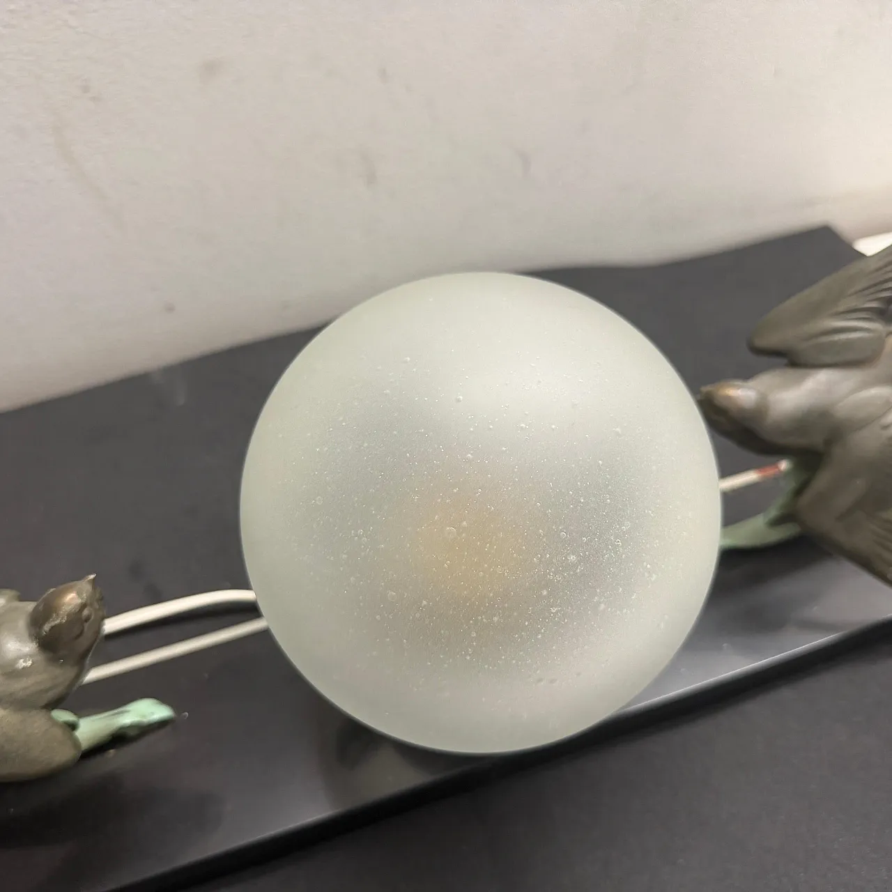 Art Deco marble, soft metal and glass table lamp, 1930s 4