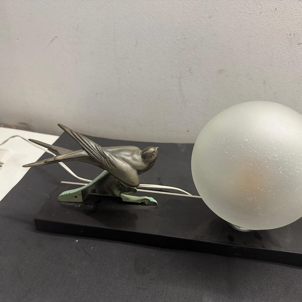 Art Deco marble, soft metal and glass table lamp, 1930s 5