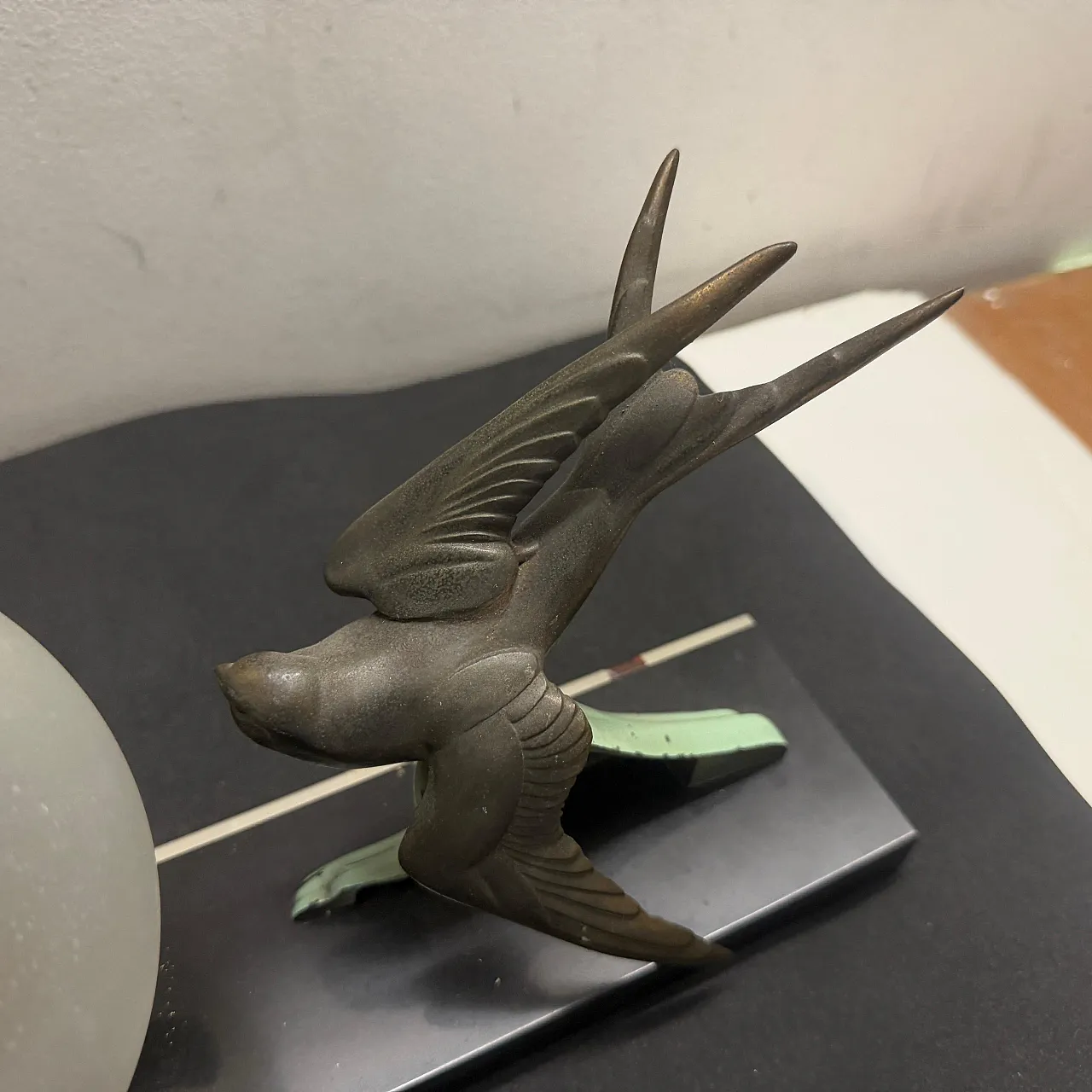 Art Deco marble, soft metal and glass table lamp, 1930s 6
