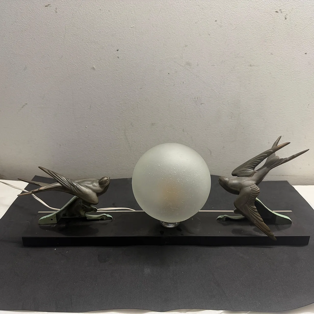 Art Deco marble, soft metal and glass table lamp, 1930s 8