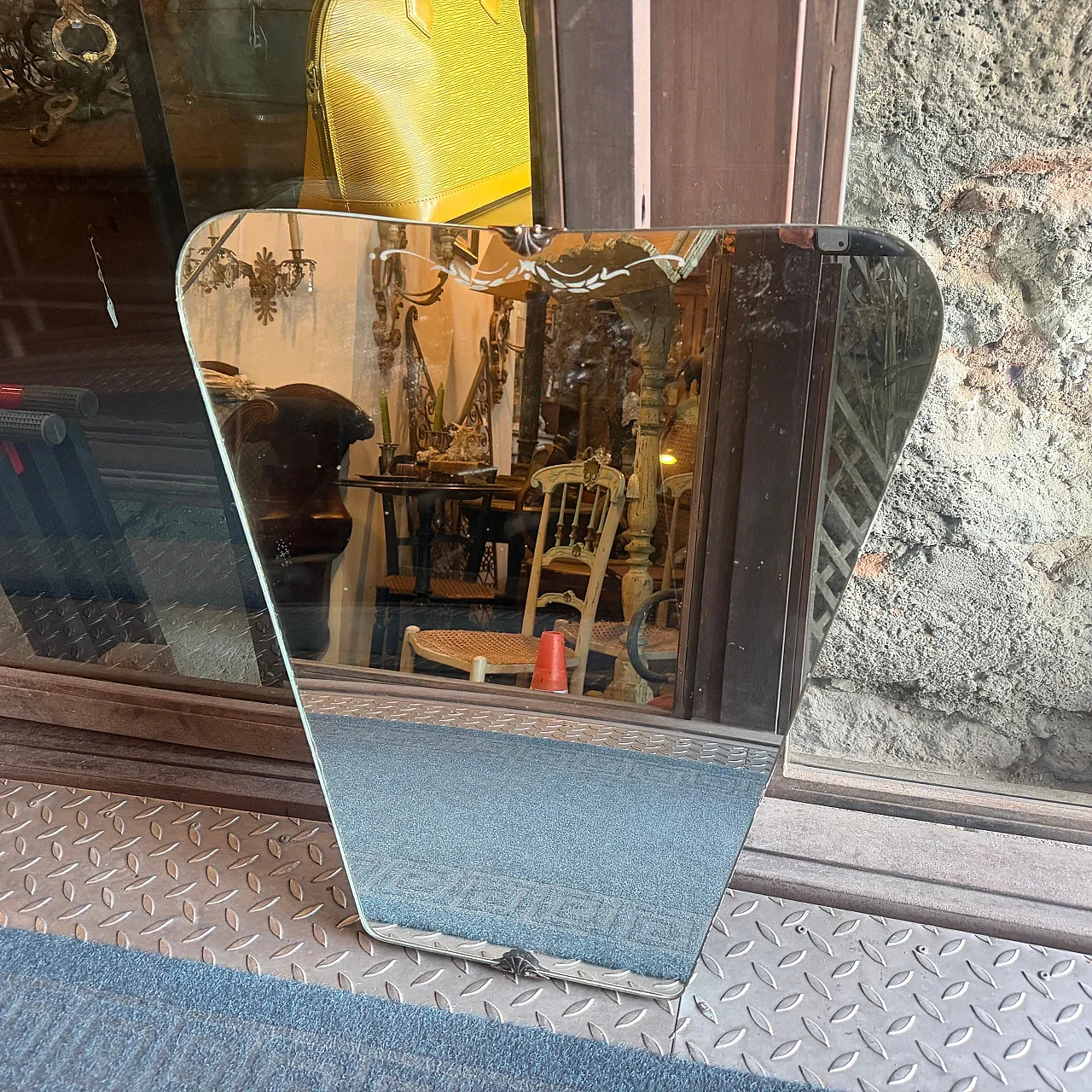 Specchio da parete in vetro acidato e ottone  di Gio Ponti, anni '30 9
