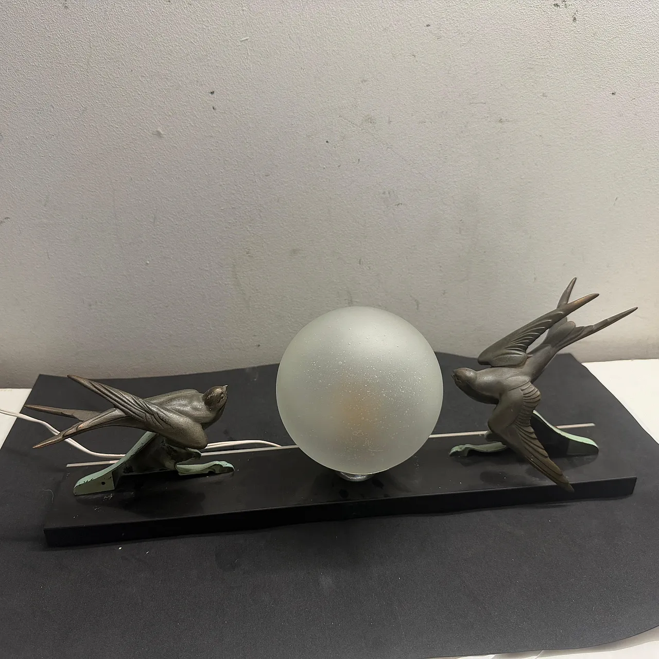 Art Deco marble, soft metal and glass table lamp, 1930s 9