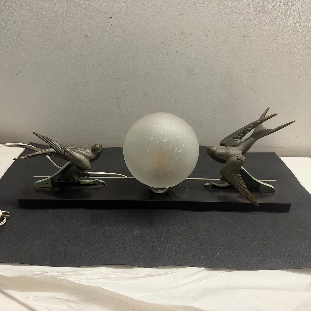 Art Deco marble, soft metal and glass table lamp, 1930s 10