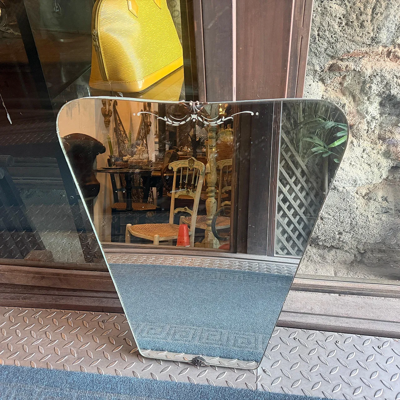 Specchio da parete in vetro acidato e ottone  di Gio Ponti, anni '30 14