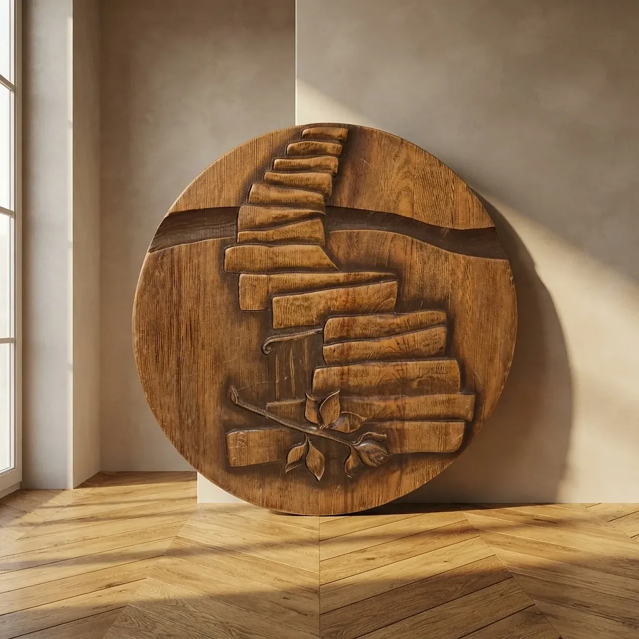 Carved wooden wall plaque, sculptural relief, mid-20th century 1