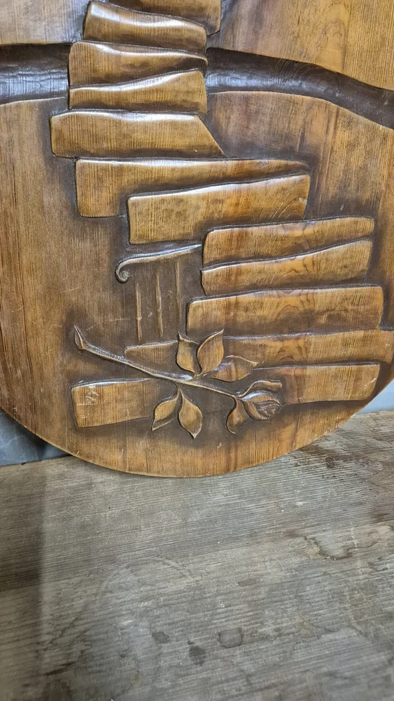 Carved wooden wall plaque, sculptural relief, mid-20th century 4