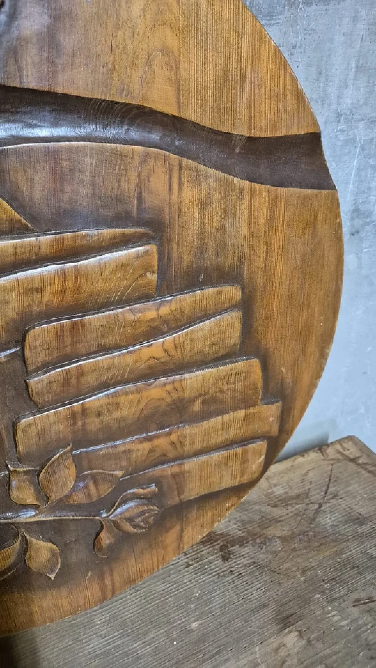 Carved wooden wall plaque, sculptural relief, mid-20th century 5