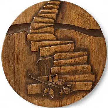 Targa murale in legno intagliato, rilievo scultoreo, metà '900