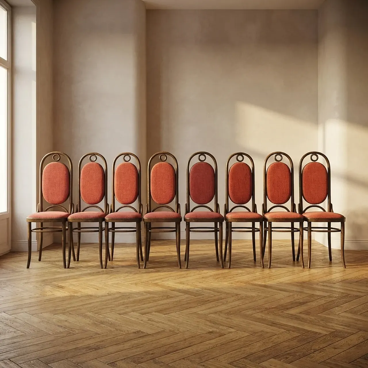8 Bentwood dining chairs with high backrests, 1970s 1