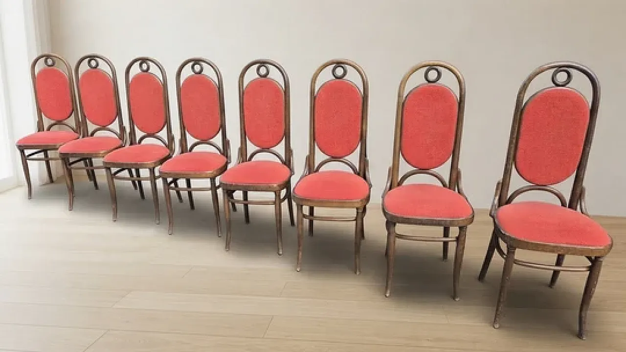 8 Bentwood dining chairs with high backrests, 1970s 2