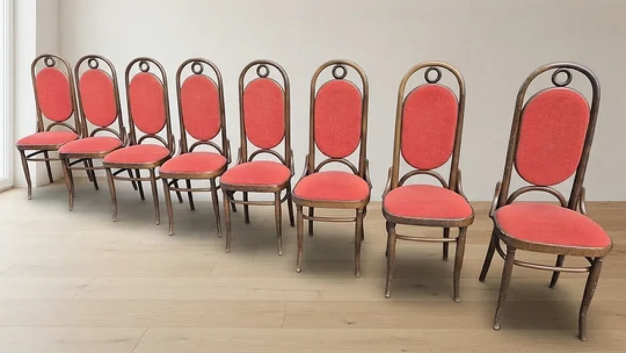 8 Bentwood dining chairs with high backrests, 1970s 4