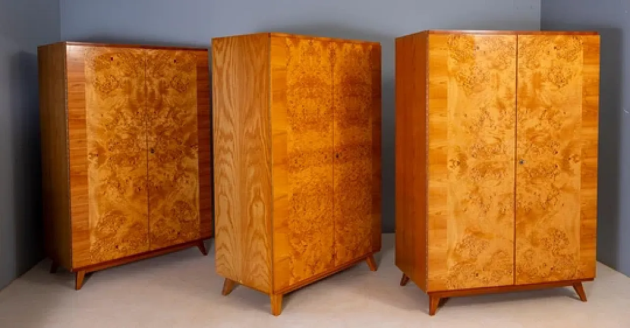 3 Wardrobe cabinet, burl wood veneer, mid-20th century 1