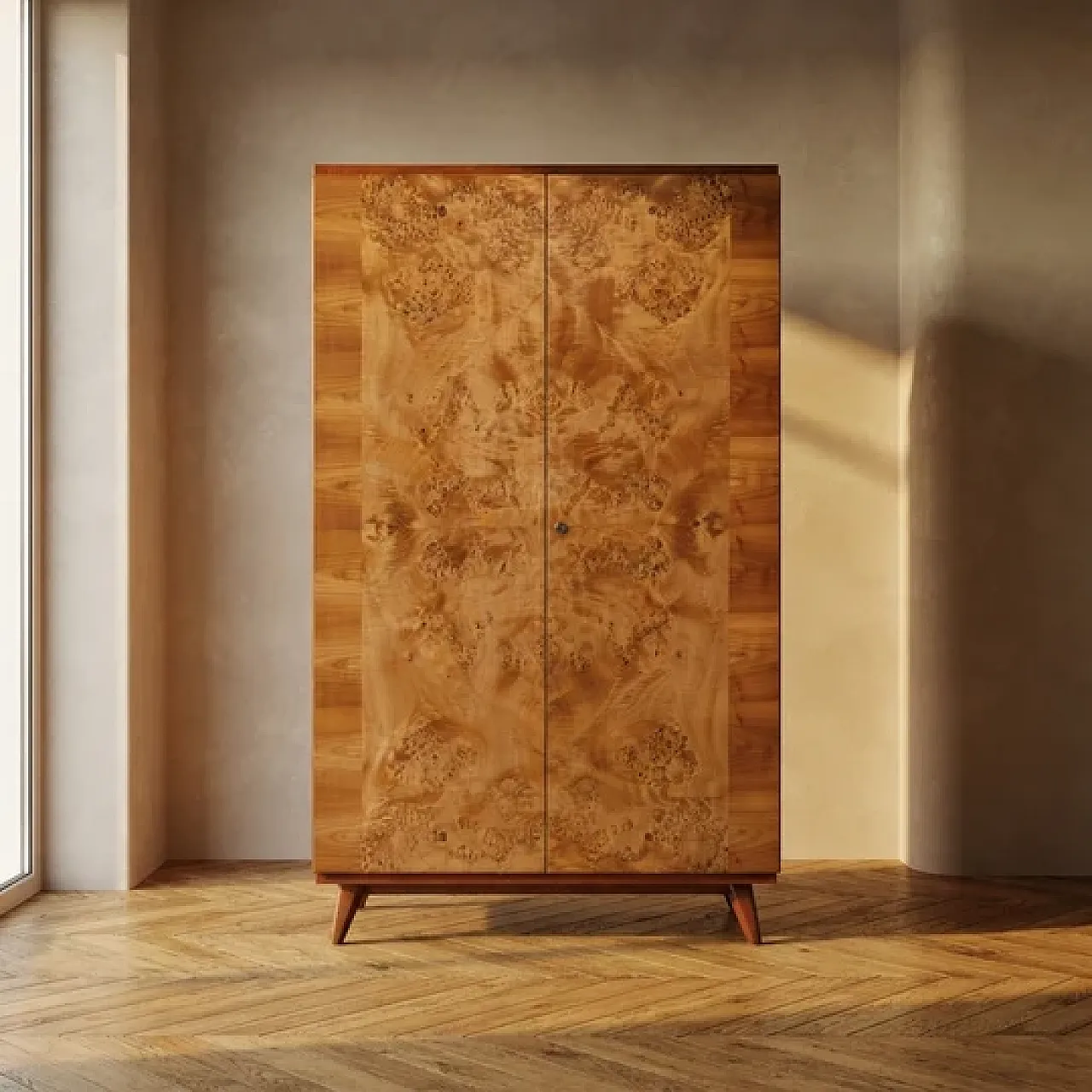 3 Wardrobe cabinet, burl wood veneer, mid-20th century 2