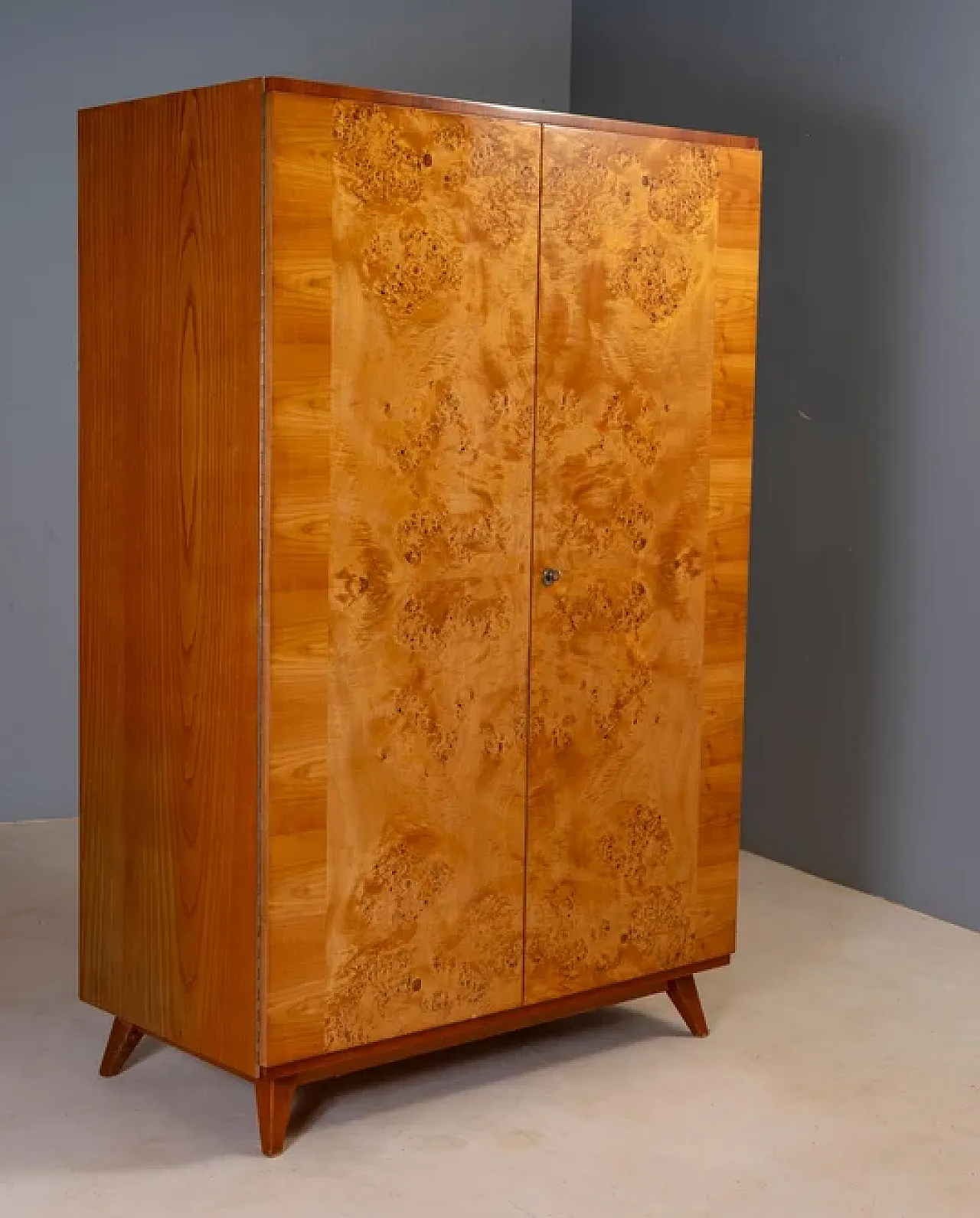 3 Wardrobe cabinet, burl wood veneer, mid-20th century 4
