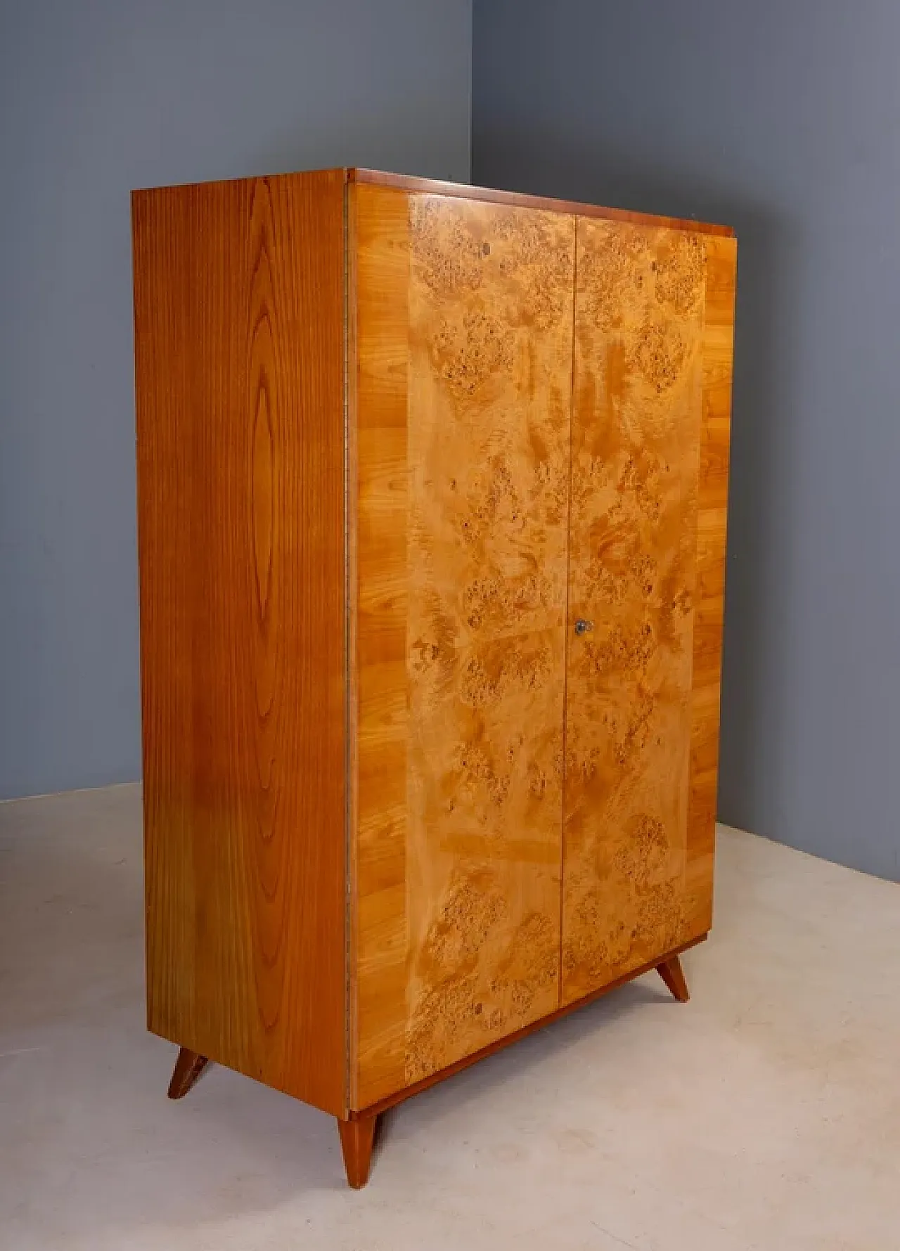 3 Wardrobe cabinet, burl wood veneer, mid-20th century 8