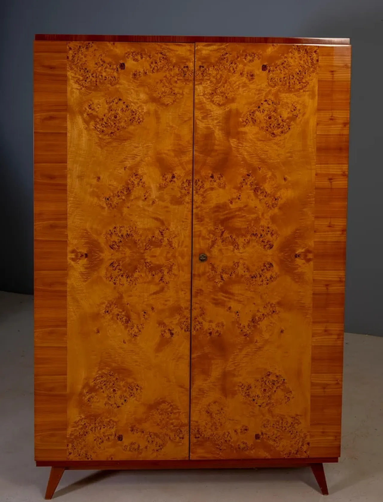 3 Wardrobe cabinet, burl wood veneer, mid-20th century 9