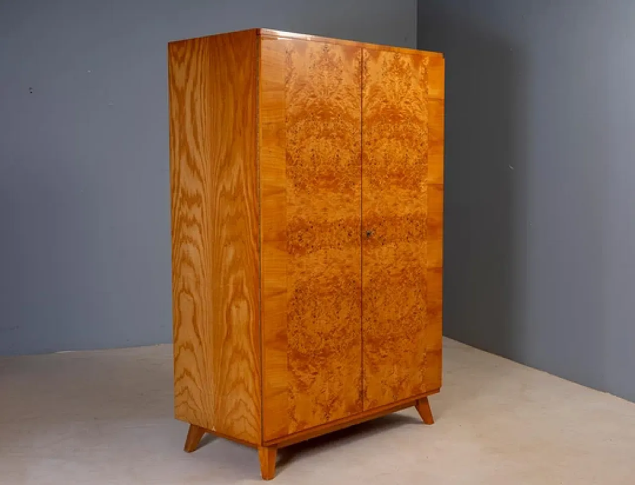 3 Wardrobe cabinet, burl wood veneer, mid-20th century 11