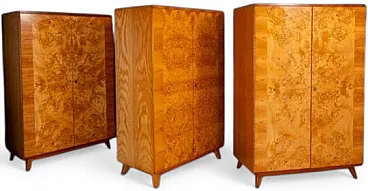 3 Wardrobe cabinet, burl wood veneer, mid-20th century