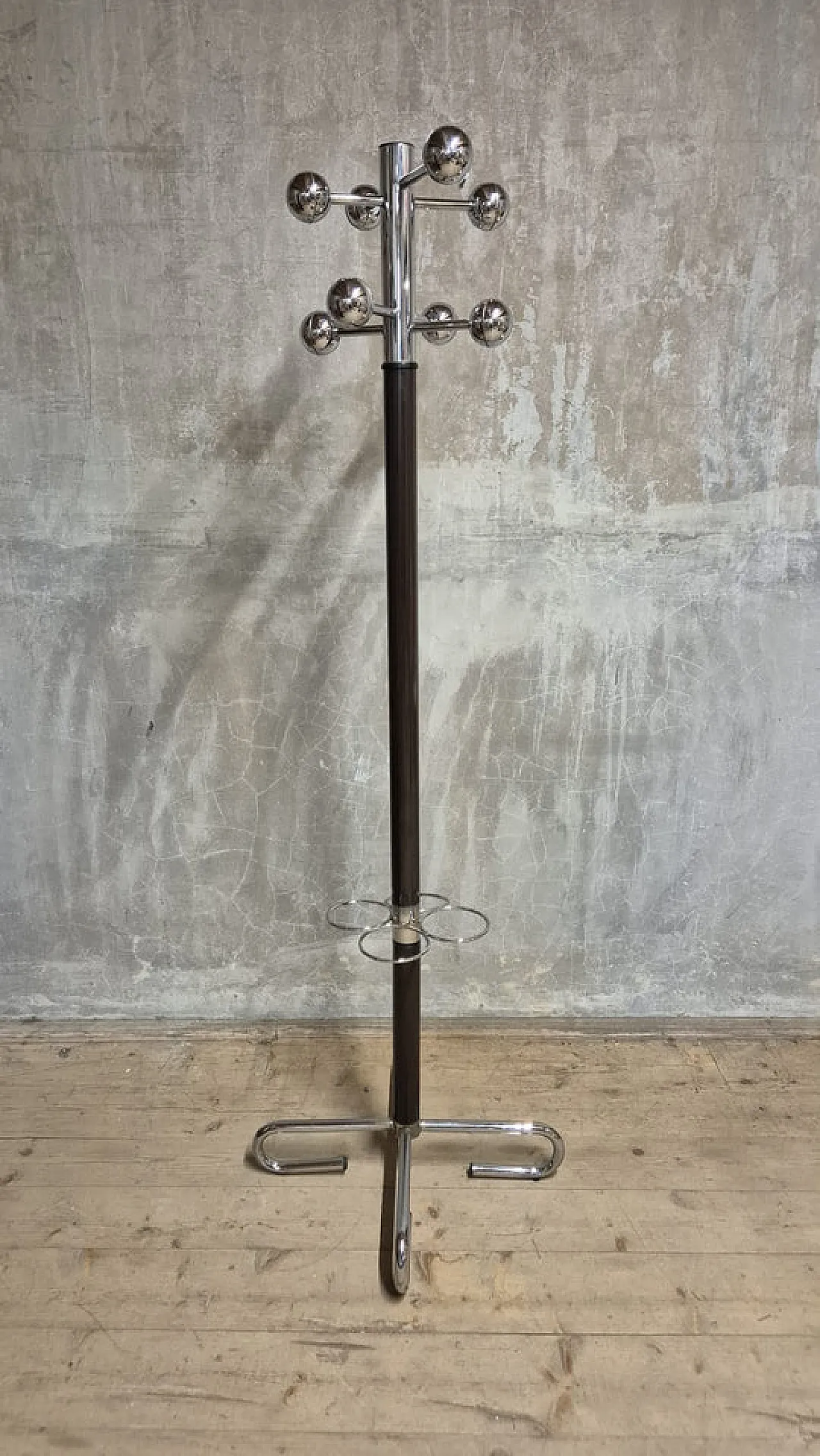 Appendiabiti con portaombrelli, cromato Metallo e legno, metà '900 3