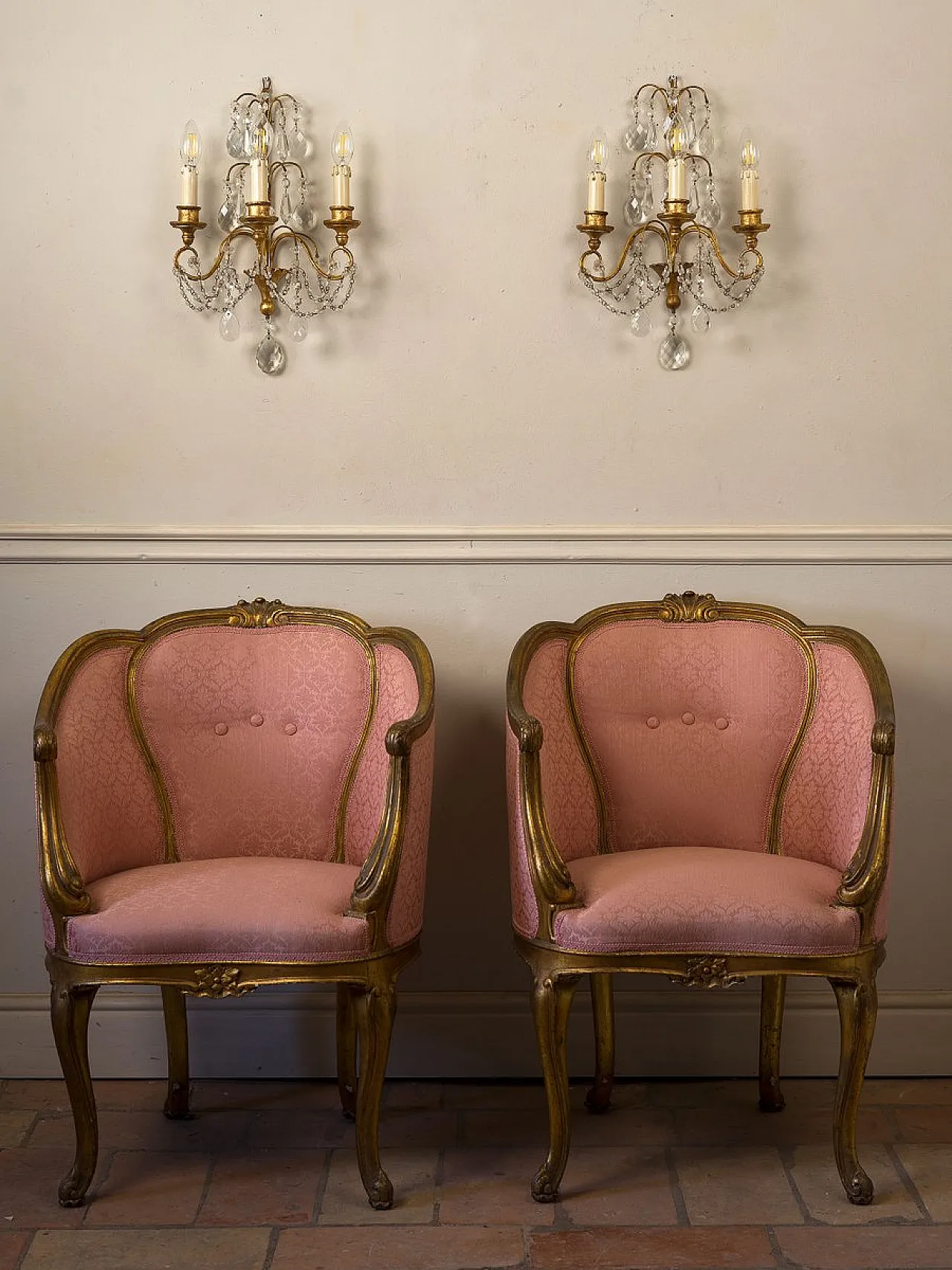 Pair of wall lamps with cut crystals, 1930s 4