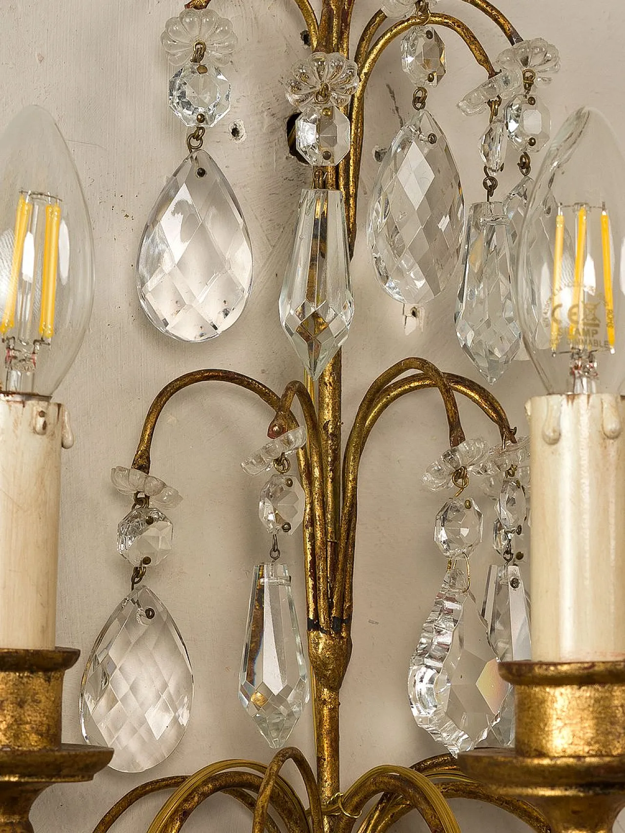 Pair of wall lamps with cut crystals, 1930s 5