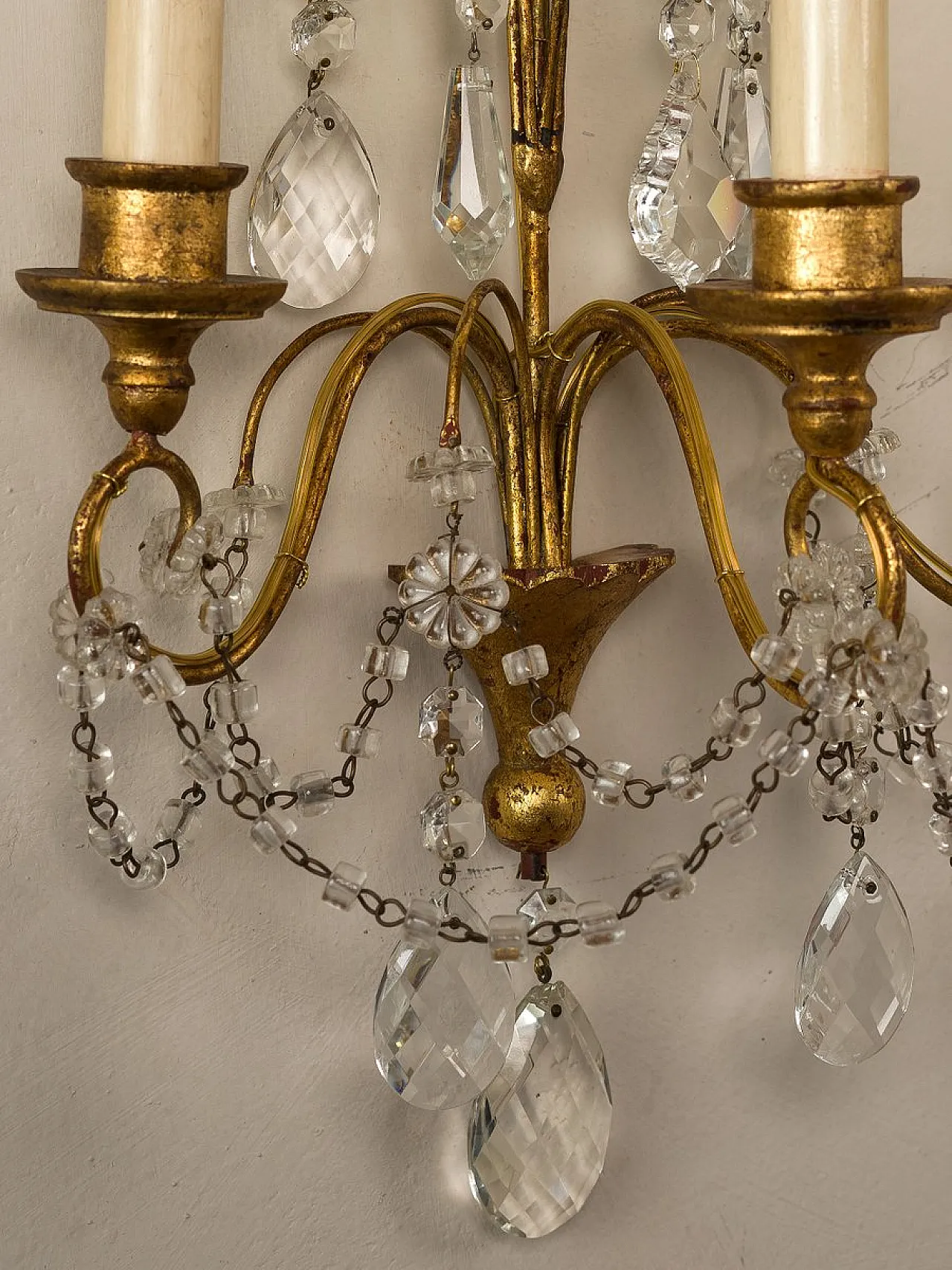 Pair of wall lamps with cut crystals, 1930s 6