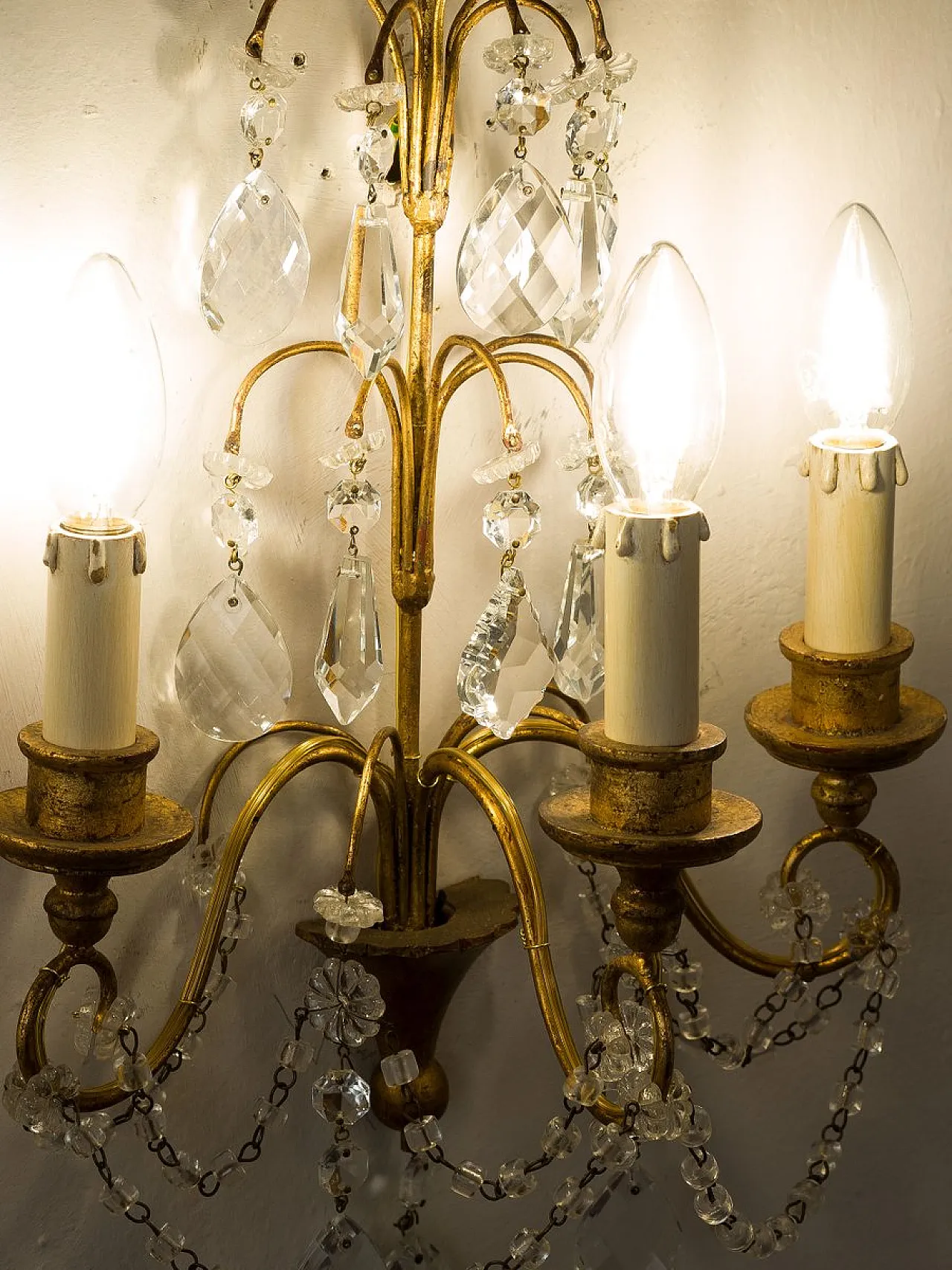 Pair of wall lamps with cut crystals, 1930s 7