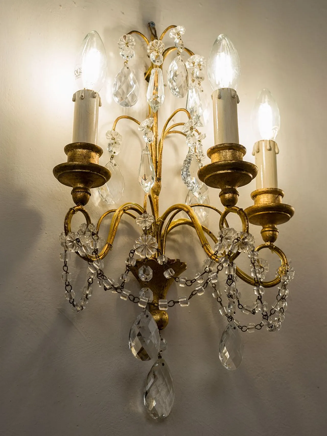 Pair of wall lamps with cut crystals, 1930s 8