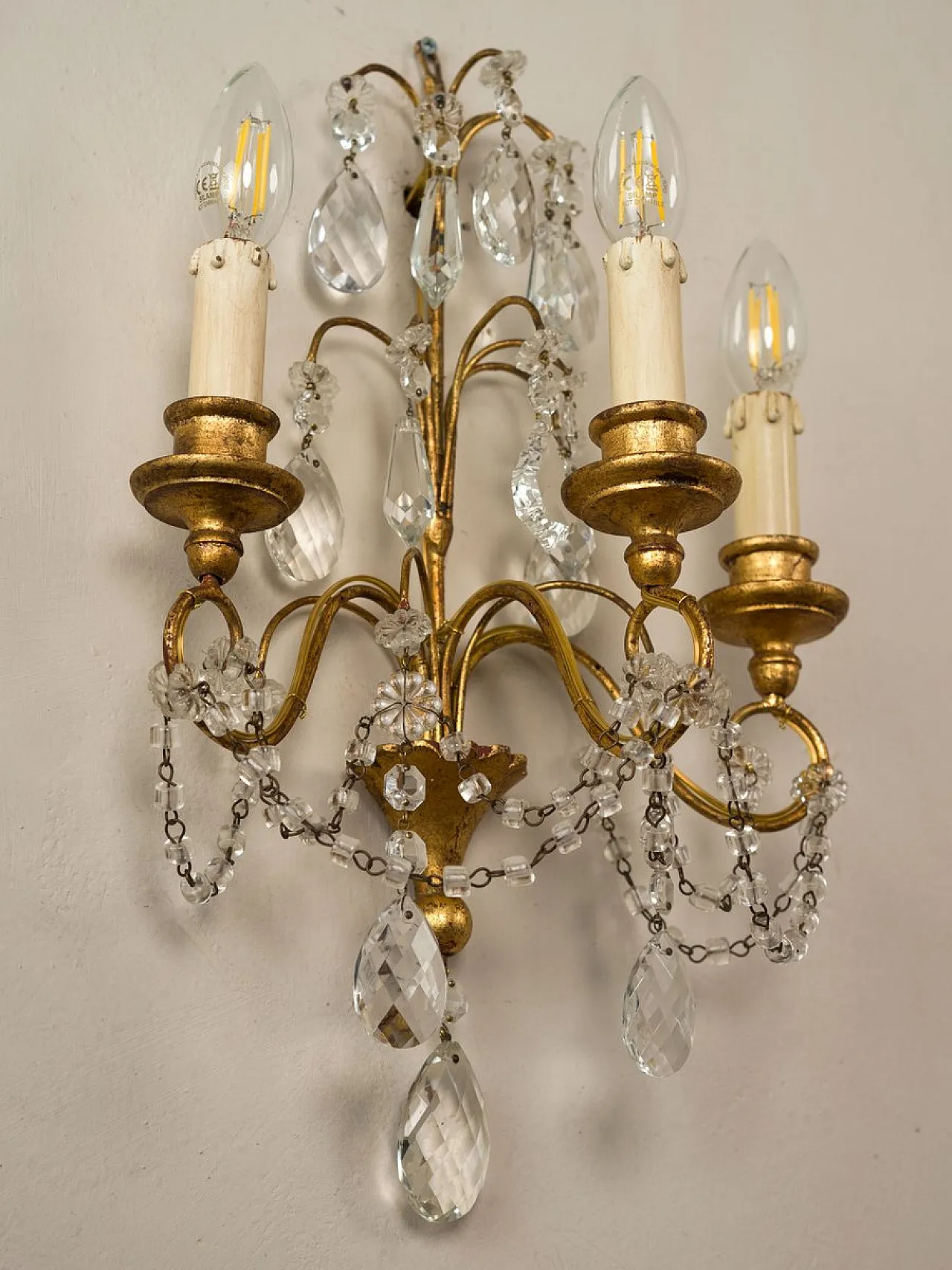 Pair of wall lamps with cut crystals, 1930s 9