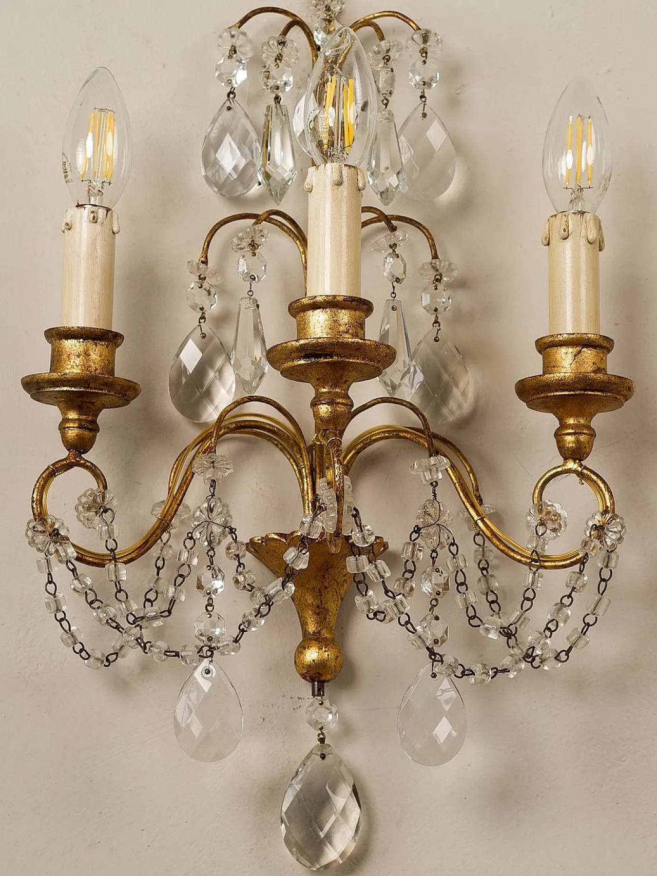 Pair of wall lamps with cut crystals, 1930s 12