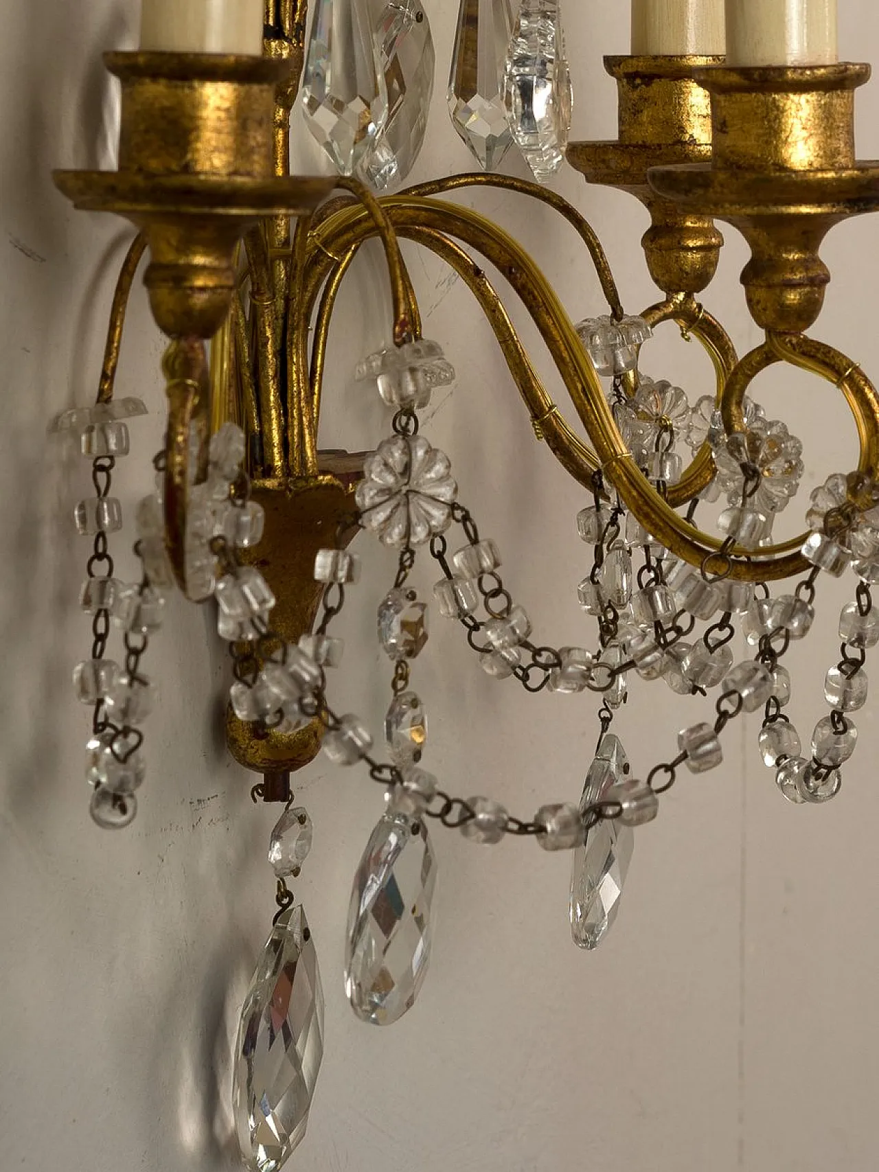 Pair of wall lamps with cut crystals, 1930s 13