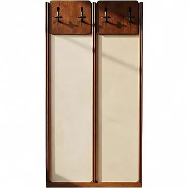 Appendiabiti a parete, pannelli in legno e crema, metà '900