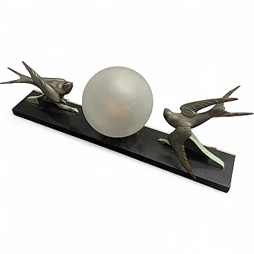 Art Deco marble, soft metal and glass table lamp, 1930s