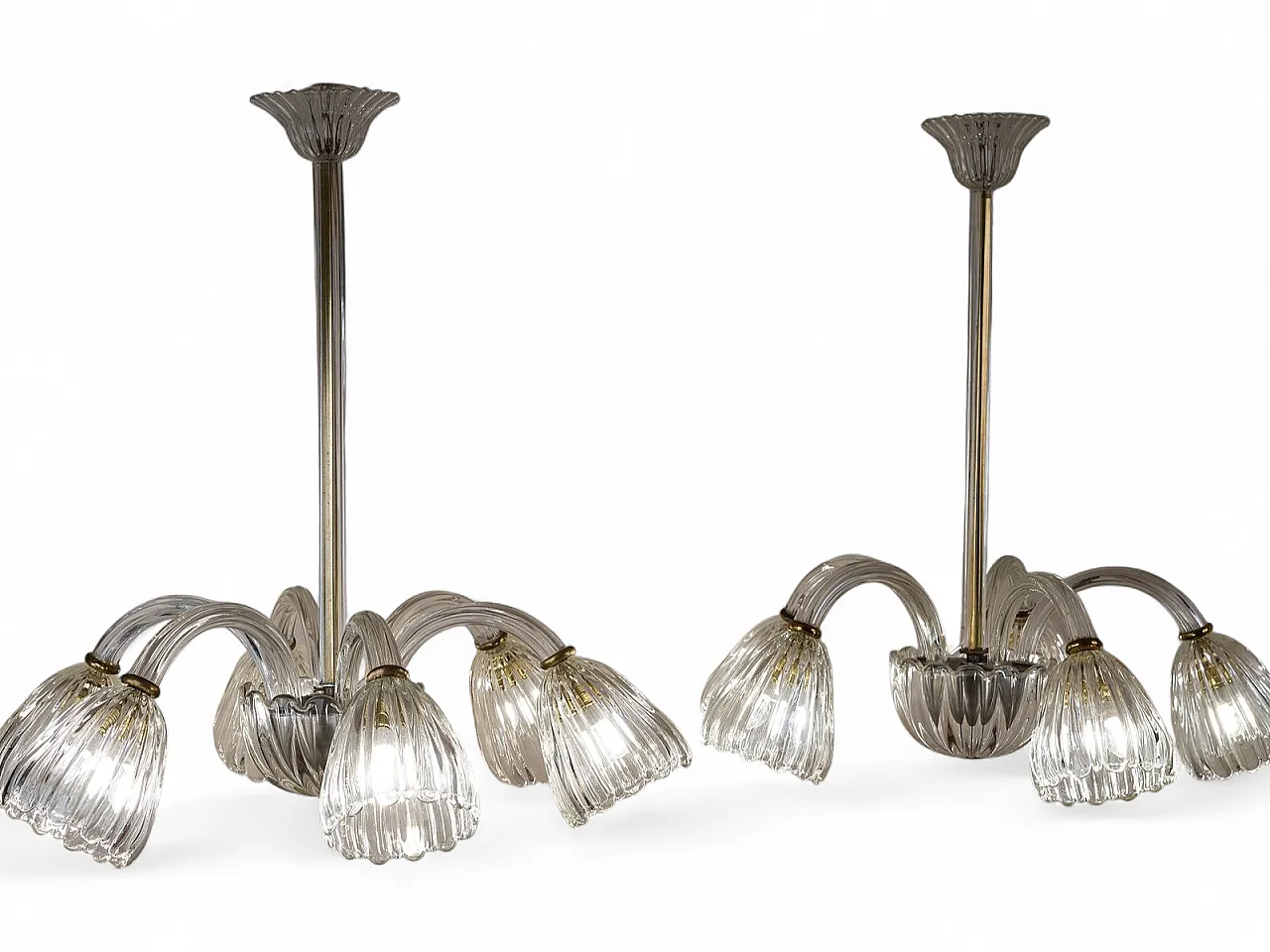 Pair of Murano glass chandeliers attributed to Barovier & Toso, 1940s 14
