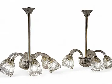 Pair of Murano glass chandeliers attributed to Barovier & Toso, 1940s