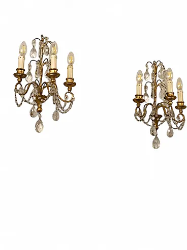 Pair of wall lamps with cut crystals, 1930s