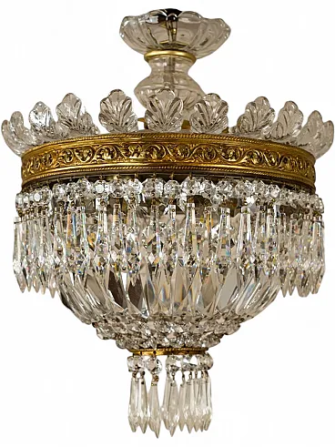 Empire style Bohemian crystal ceiling light, 1940s
