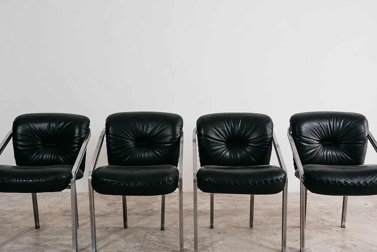 4 Armchairs by Mobil Girgi  in Steel and Leather, 1950s 4