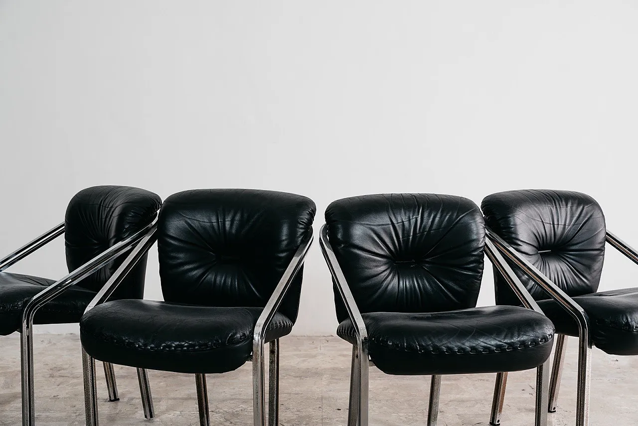4 Armchairs by Mobil Girgi  in Steel and Leather, 1950s 9