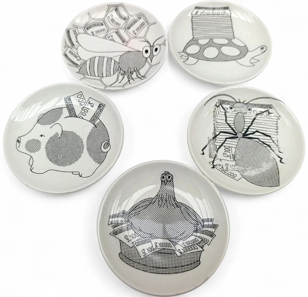 5 piattini in ceramica, Serie Animali, PIERO FORNASETTI, anni '60 6
