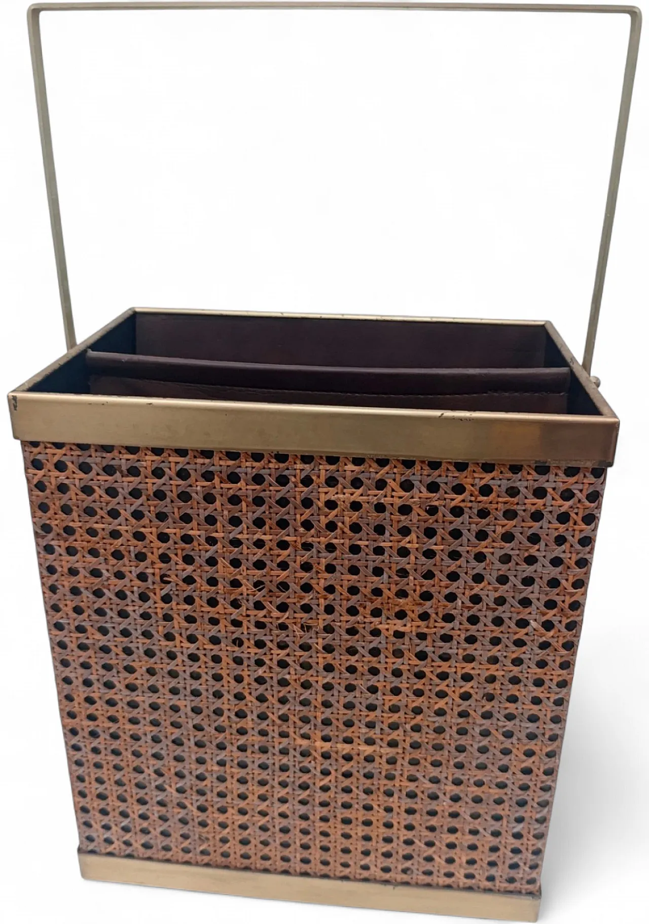 Magazine rack in Vienna straw and brass, 1980s 4