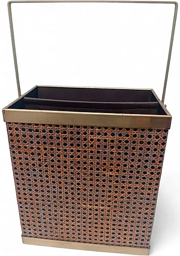 Magazine rack in Vienna straw and brass, 1980s