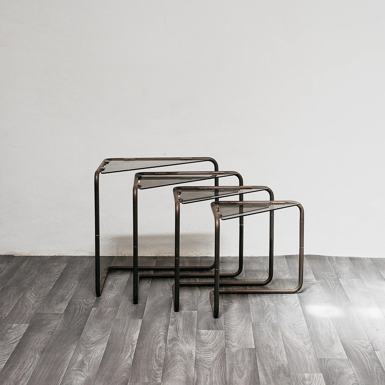 Set of 4 Modular Metal and Glass Coffee Tables, 1960s Modern Design 1