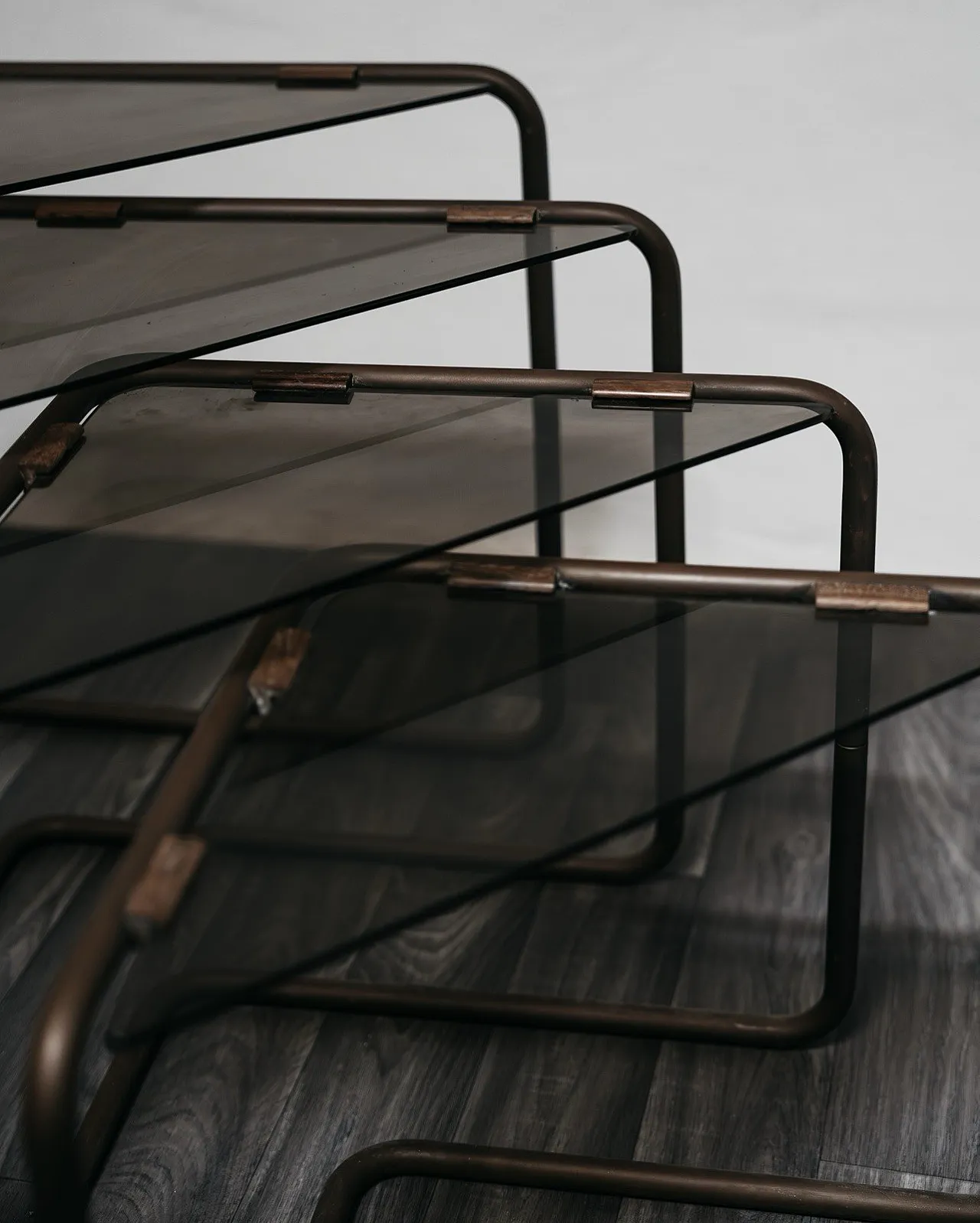 Set of 4 Modular Metal and Glass Coffee Tables, 1960s Modern Design 4